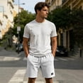 thumbnail image 4 of CIENVNSTG Waffle Shorts for Men Lightweight Classic Style Athletic Sweat Bottoms Elastic Drawstring Waist Summer Beach Casual Short Pants with Pockets White L, 4 of 5