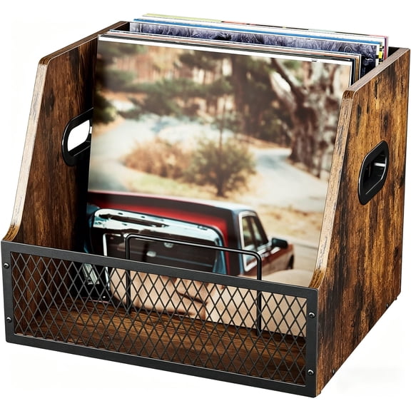 Liwantech Vinyl Record Storage, Wooden Crate Vinyl Holder with Dividers for Albums & Magazine, for 60 Records(7"/10"/12") Storage