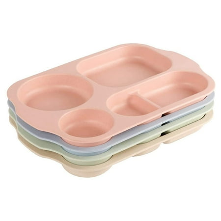 

Dinner Plate Set of 4 Split Plates 5 Compartments Plastic Plate Cutlery for Adults Kids Microwave and Dishwasher Safe