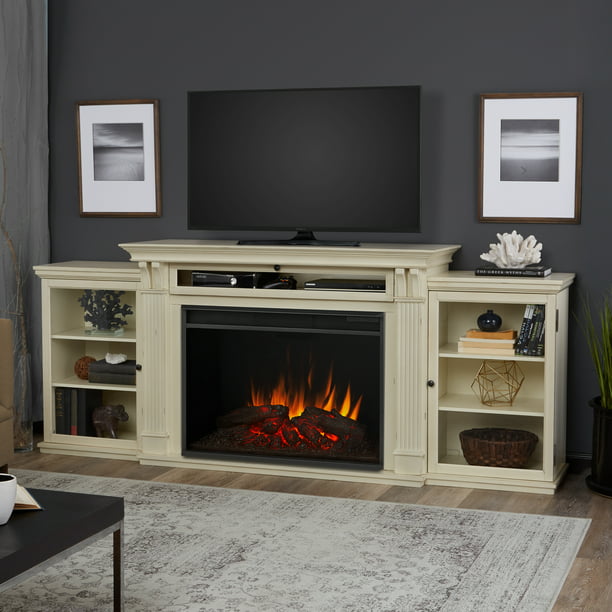 Tracey Grand Entertainment Electric, Distressed White Tv Console With Fireplace