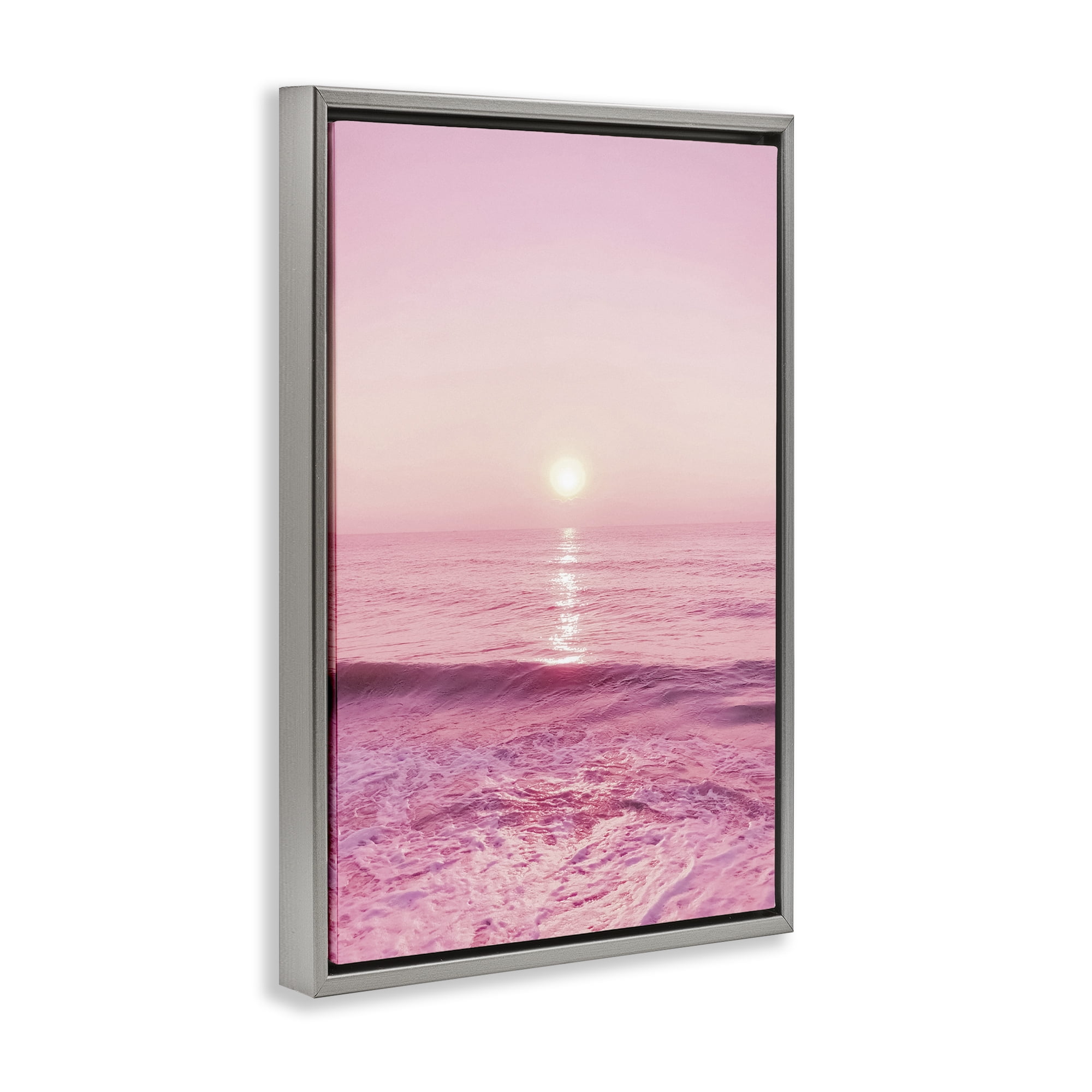 Stupell Industries Peachy Pink Sunset Landscape & Nature Photography Gray Floater Framed Canvas Art Print Wall Art, 21 x 31