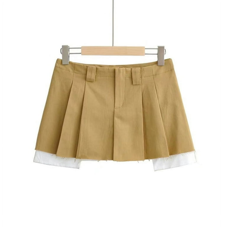 Douhoow Women Low Waist Mini Skirt Sweet Vintage Irregular Micro Pleated Skirt with Belt Walmart