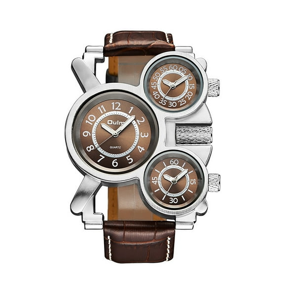 Stiwee Guess Watches for Men Men's Retro Steampunk Watch, 3-Movement Quartz Dial and Leather Strap/Brown
