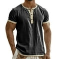 thumbnail image 2 of T-Shirt for Man Short Sleeve Crew Neck Henley T-Shirt Basic Grey Tshirt with Button Men's Clothing, 2 of 4