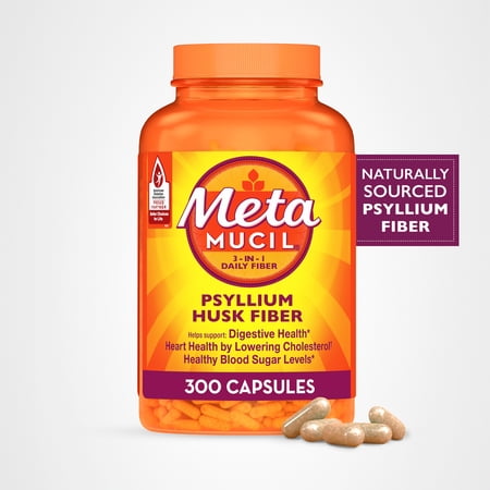 Metamucil Fiber Supplement, Psyllium Fiber Powder Capsules for Daily Digestive Health, 300 Count