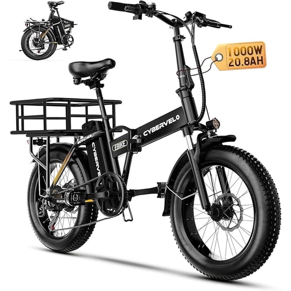 DriftGod 1000W Folding Electric Bike, 48V 20.8AH Removable Battery, 30 MPH 80Miles, 20"Anti-Slip Fat Tire All Terrain Adult Commute Ebike