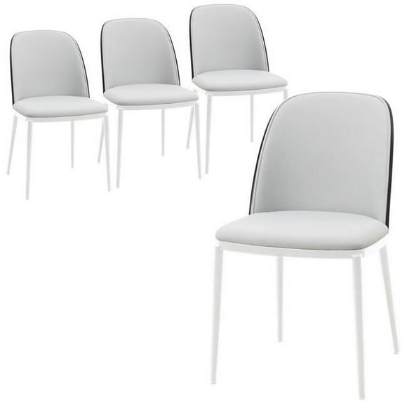 LeisureMod TWCBL18BU4 Tule Mid-Century Modern Dining Side Chair with Velvet Seat & White Powder-Coated Steel Frame&#44; Black & Platinum Blue - Set of 4