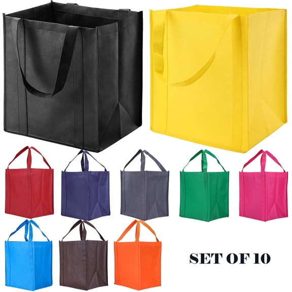 10 Pack Reusable Reinforced Handle Grocery Bags - Heavy Duty Large Shopping Totes  can hold 40 lbs