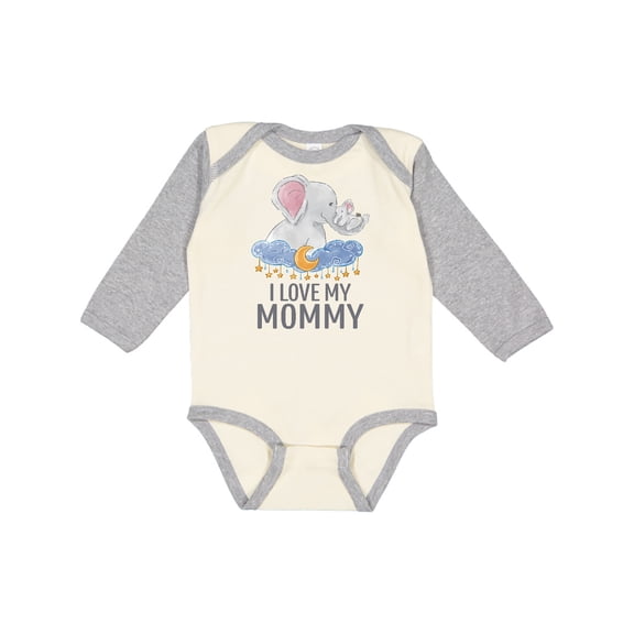 Inktastic I Love My Mommy Cute Elephants in Night Sky Boys or Girls Long Sleeve Baby Bodysuit