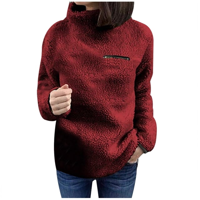 Chandail en Molleton à Col Roulé avec Fermetures Éclair pour Femmes, Couleur Unie, chandail-Over, Blouse Chaude d'Hiver