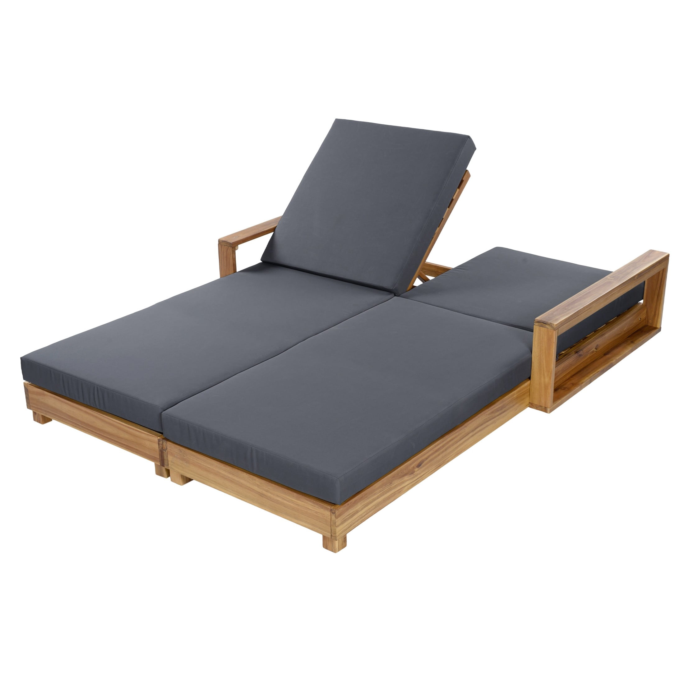 Christopher Knight Home Double Outdoor Chaise Lounge Set, Recliner with Cushions, Light Natural+Dark Gray