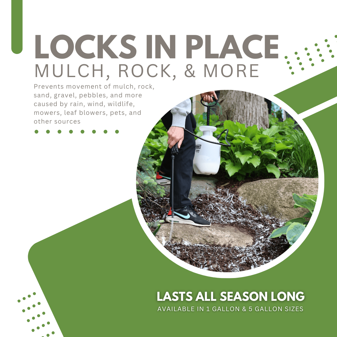 Landscape Loc Mulch and Rock Bond, 1 Gallon with Binds Mulch, Rock, Bark, Gravel, Dries Clear