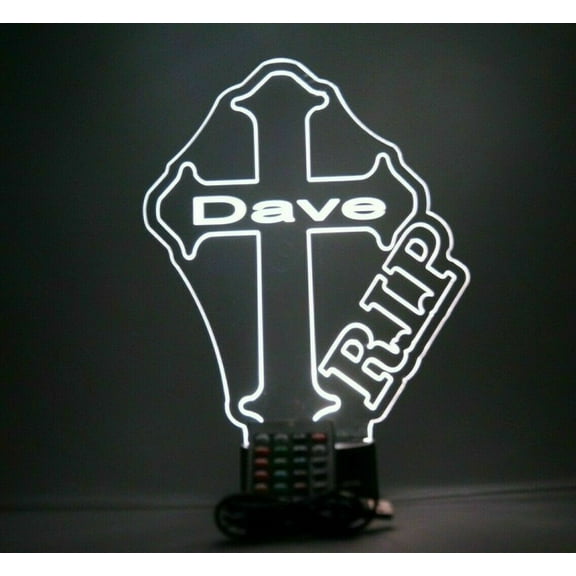 Night Light Up Desk Table Lamp LED Personalized Free Engraved Cross RIP, Our Newest Feature, Most Popular, It's Wow, with Remote 16 Colors Energy Efficient, Great Gift