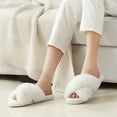 thumbnail image 3 of Ecetana Women's Fuzzy Slippers Cross Band Memory Foam House Shoes Open Toe, 3 of 7