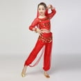 thumbnail image 7 of Kids Girls Red Belly Dance Costume Set - 5-Piece Outfit with Top Pants Accessories, 100% Polyester for 5-15 Years Dance Performance,Size 11-13 T, 7 of 7