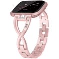 thumbnail image 2 of Pulsera brillante compatible con Fitbit Versa/Versa 2 bandas para mujer pulseras de acero inoxidable de repuesto para Versa Lite Edition/Versa SE accesorios elegante correa de metal plata + oro rosa Adepaton WMZL-990-4, 2 of 9