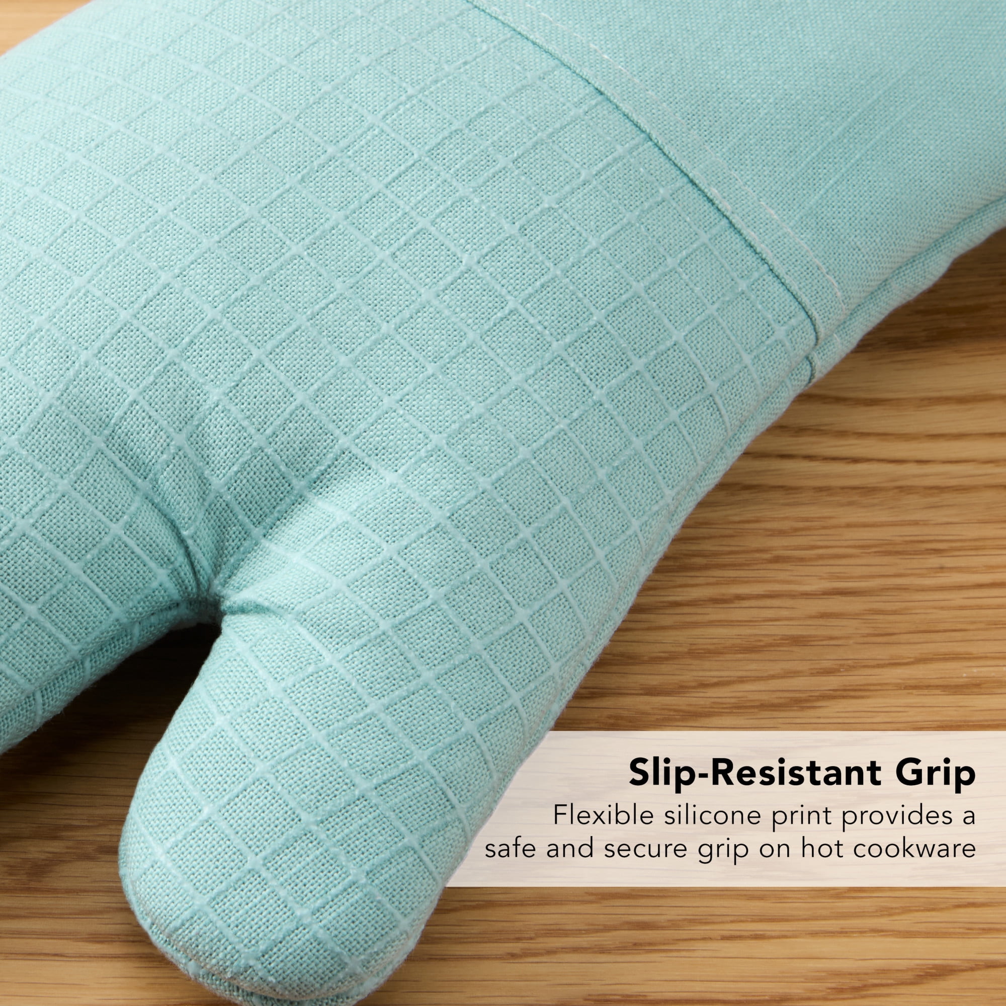 KITCHENAID Gourmet Series Gridlines Oven Mitts 2-Pack Set, Heat Resistant up to 600°F, Soft Silicone Grip, Magnetic Cuff, Mineral Water Aqua, 7"x14"