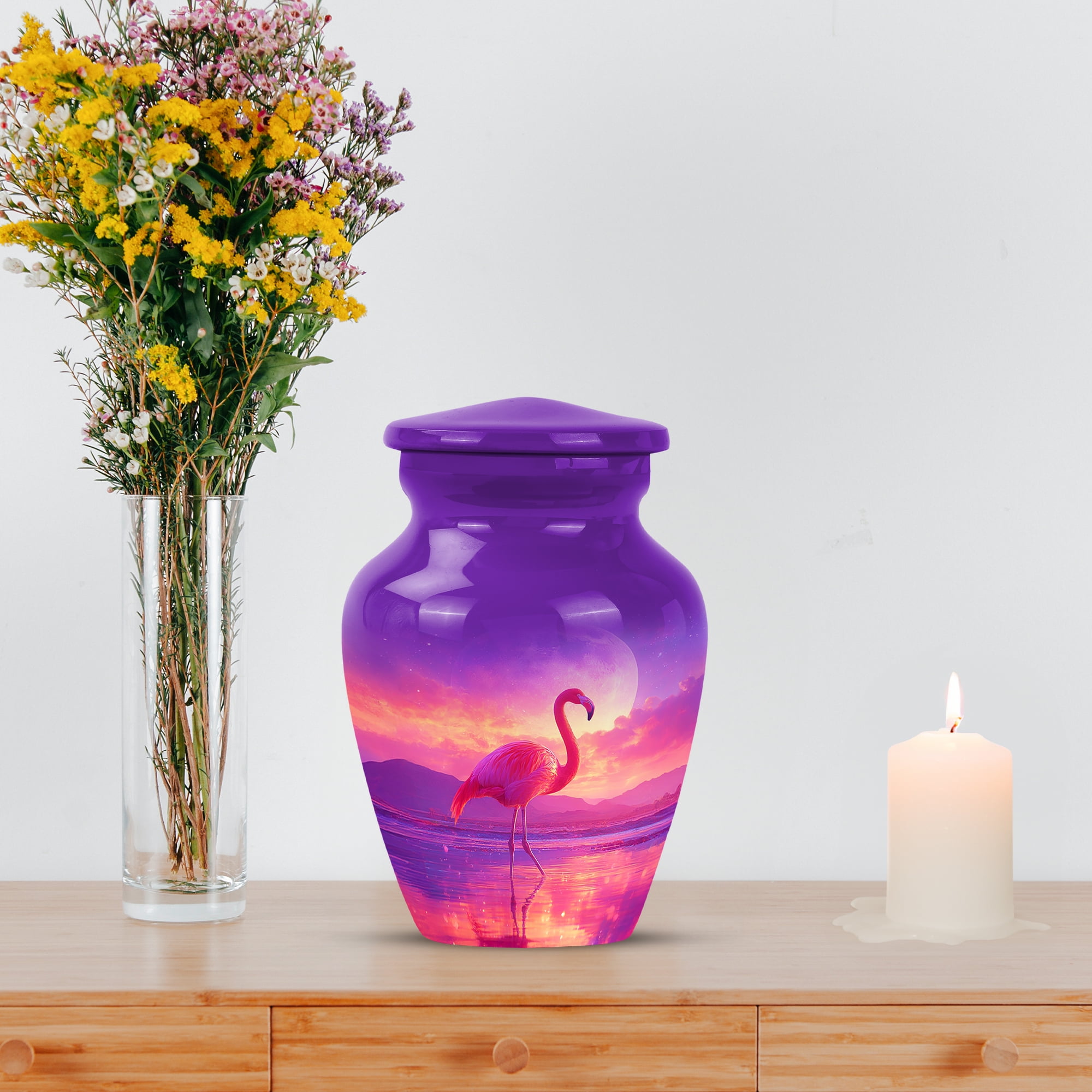 MUKTIVE Flamingo Decorative Urns for Human Ashes Adult Male and Male, Funeral Moon Burial Urns for Human Ashes Adult Cremation, Holds 3 Cubic, Remembrance for Dad, 3 Inch