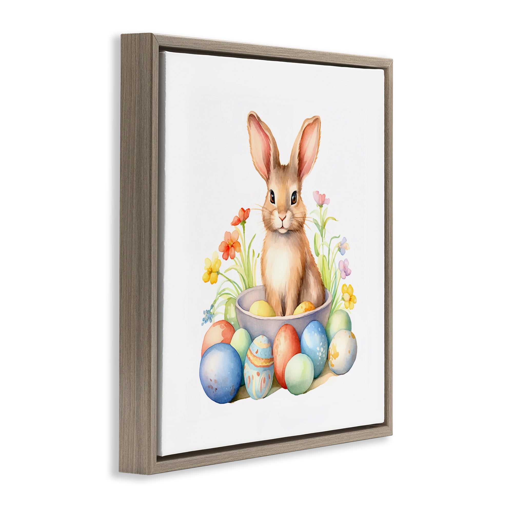 Easter Bunny & Eggs Brown Floating Frame Canvas Art, 18 x 18, By Andrea Haase