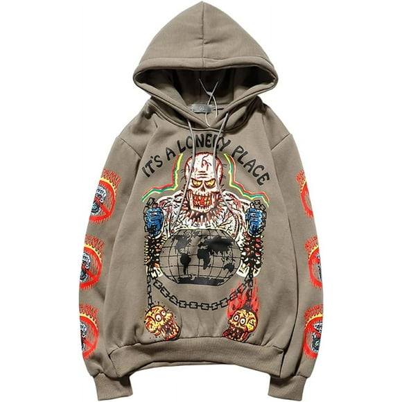 Sweat à Capuche pour Hommes Chanceux Je Vois des Fantômes Hip Pop Pull Sweat à Manches Longues avec Poche Kangourou pour Hommes Femmes Marron Moyen