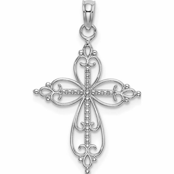 10K White Gold Beaded Cross Charm Made In United States -Jewelry By Sweet Pea