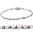 thumbnail image 1 of 3ct Genuine Ruby & Real Diamond Tennis Bracelet 14K White Gold, 1 of 1