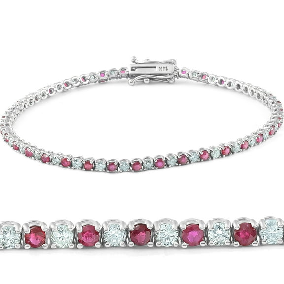 Pompeii 3ct Genuine Ruby & Real Diamond Tennis Bracelet 14K White Gold (G/H,I1)