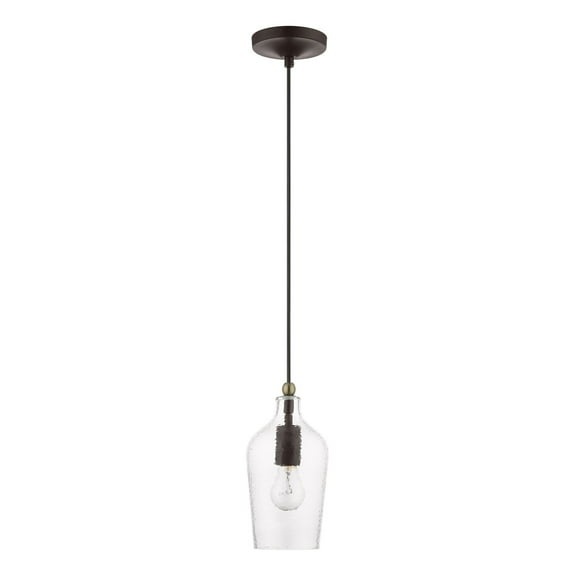 41240-07 Livex Lighting Avery - 1 Light Mini Pendant In Transitional Style-16 Inches Tall and 5.25 Inches Wide-Bronze/Antique Brass Finish