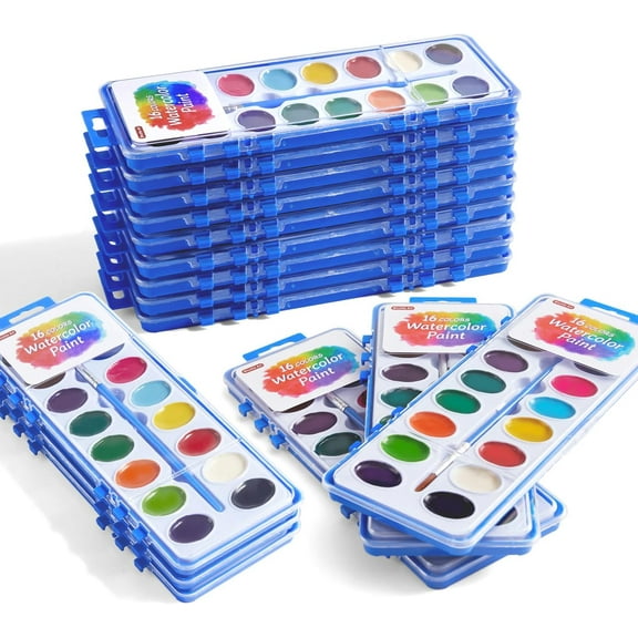 16 Colors Watercolor Paint Set Bulk, 15 Pack, Shuttle Art Watercolor Paint Set with Paint Brushes for Kids and Adults, Washable Paint for Classroom, Parties, Kindergarten and Art Activities