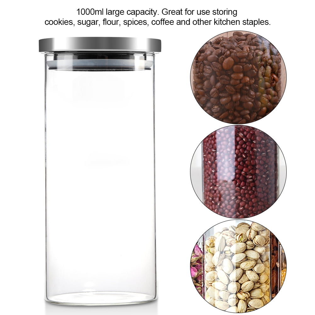 Lyumo Glass Coffee Beans Container Glass Food Container 1000ml Glass Storage Jar Coffee Beans Kitchen Food Container Stainless Steel Lid Walmart Com