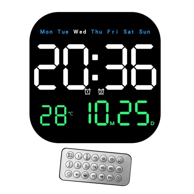 Reloj despertador digital con brillo ajustable de 10 niveles y control remoto para pared. 3 colores