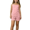 thumbnail image 1 of Conjuntos de camiseta sin mangas de cuello redondo para niños, camiseta sin mangas con tirantes finos y pantalones cortos, conjunto de dos piezas para el hogar para niñas, top de poliéster, 1 of 5