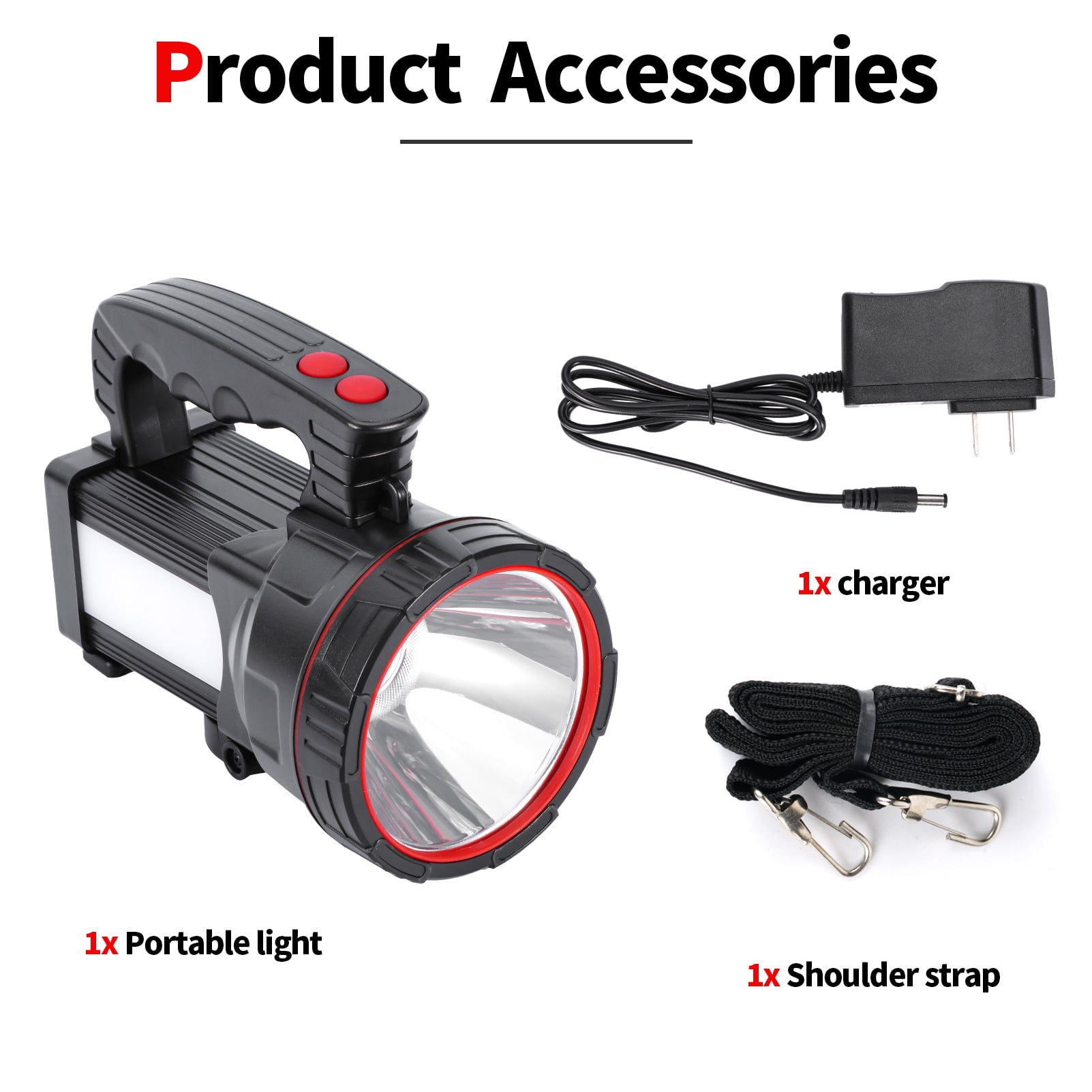 Hunting Friends Super Bright LED Rechargeable Handheld Spotlight High Powered Tactical Waterproof Flashlight with Side Light and USB Power Bank