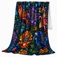 thumbnail image 2 of Vibrant Floral Bat Motif, Festive autumn celebration Scene, Warm Flannel Blanket for Living Room and Family Room with Detailed Artwork, Art Lovers autumn celebration Gift, Festive Home Decor, 2 of 9