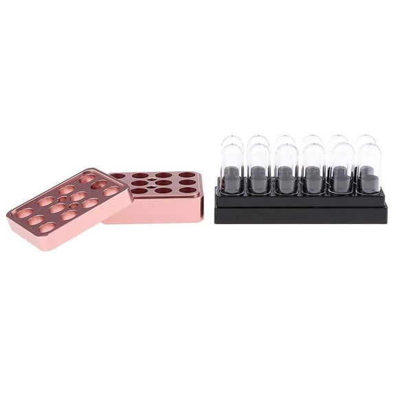 1x 9.3mm 12 Cavities Aluminum Lipstick Sample with 1x 12 Holes Clear Lip Tubes Empty - Rose Gold, as described