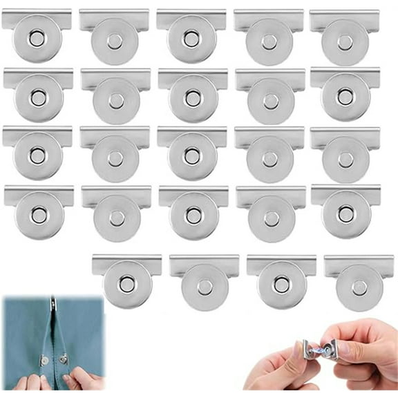 NOGIS 12 Pair Snap Buttons Metal Seamless Magnetic Buckle Clasp for Tote Bags, Clothing and DIY Crafts, No-Sewing Clip Closures (Silver)