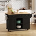 thumbnail image 2 of ZIVACATE Kitchen Island on Wheels with Wood Drop Leaf and Storage Rolling 53 in Kitchen Carts Black, 2 of 8