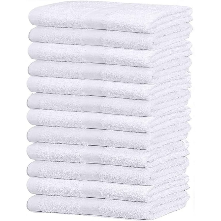 Gold Textiles Pack of 120 Washcloth Kitchen Towels Cotton Blend (12x12 Inches) Commercial Grade , Machine Washable Cleaning Rags (120, White)