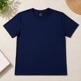 thumbnail image 4 of Plain Crew Neck Short Sleeve T-Shirt for Everyday Wear, Soft Casual Tee, Navy Blue, Medium, 4 of 4