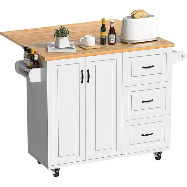 Catrimown Kitchen Island Cart with Storage, Drop Leaf Kitchen Island on