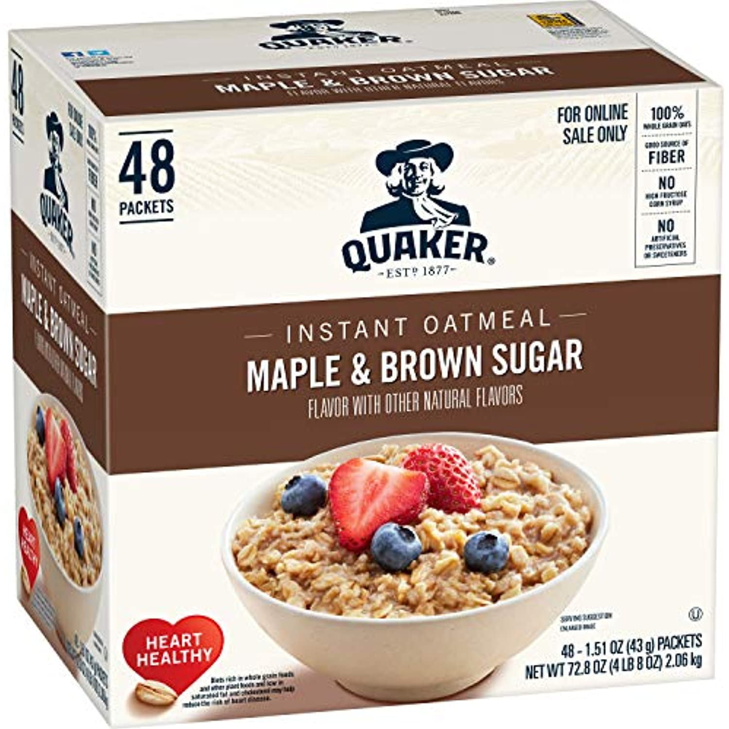 Quaker Instant Oatmeal, Maple & Brown Sugar, Individual Packets, 48 Count