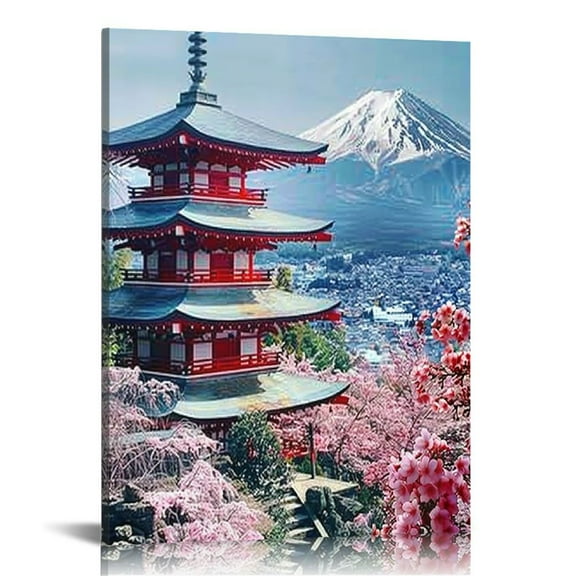 ALEPADNF Japanese Cherry Blossom Wall Art - Asian Nature Landscape Romantic Canvas Prints Japanese Mount Fuji Posters Spring Scenery Modern Artwork for Bedroom Living Room Home Decoration 12x16 in