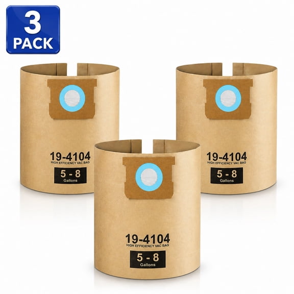 3 Pack DXVA19-4104 Vacuum Bags Replacement for DEWALT 5 to 8 Gallon Wet/Dry Vacuum, Disposable Shop Vac Bags, Dust Collection Bag Replacement