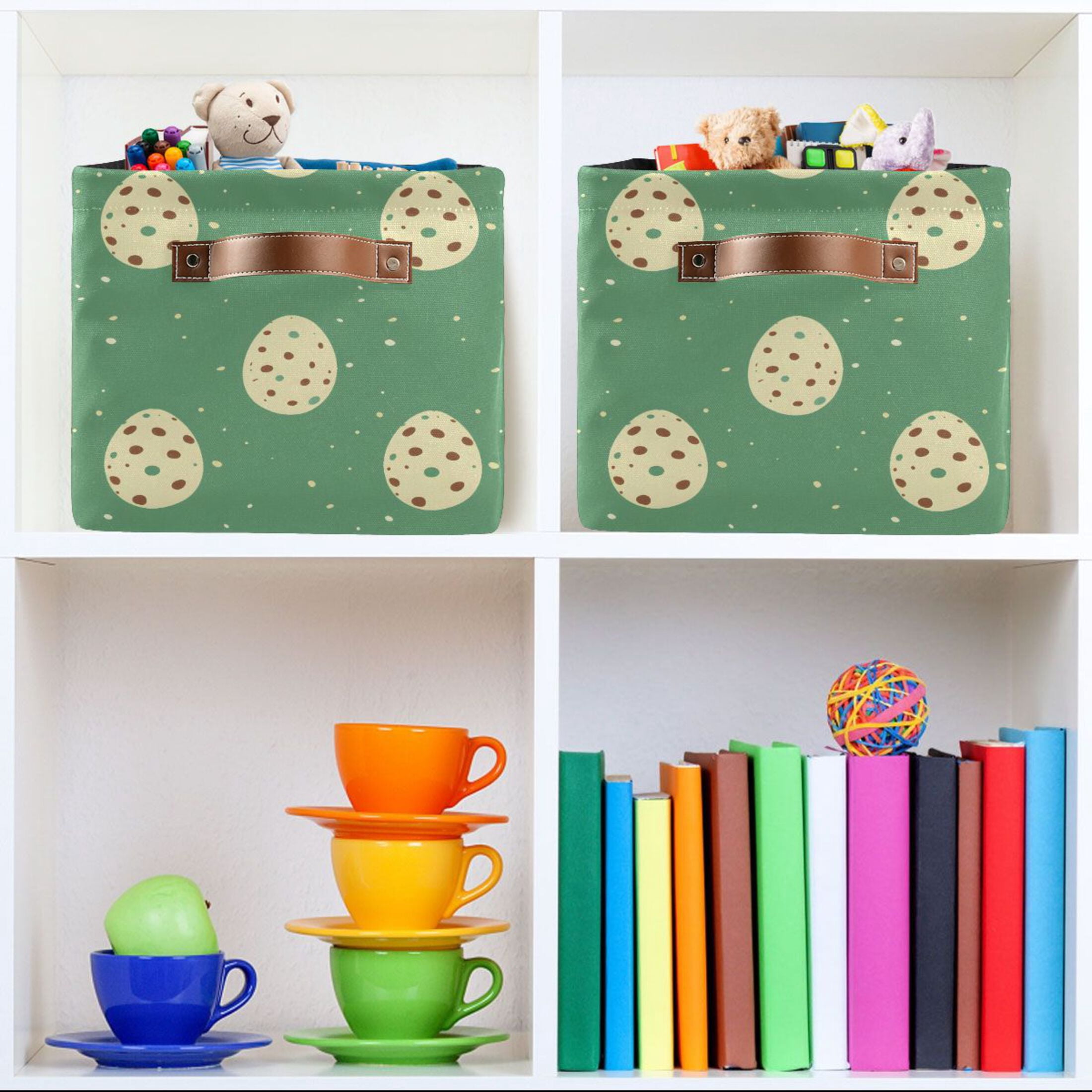 Ryvnso Art Easter Eggs Storage Basket Large Bin Foldable Boxes Toys Organizer 14.2x10.2x8.3in 2 PCs