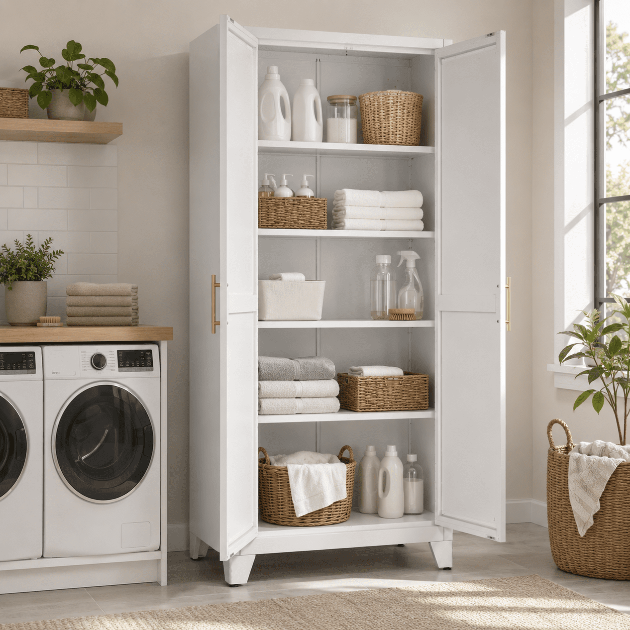 Homy Casa 70.8" White Tall Storage Cabinet, 2-Door Adjustable Shelves for Kitchen, Pantry, Laundry Room