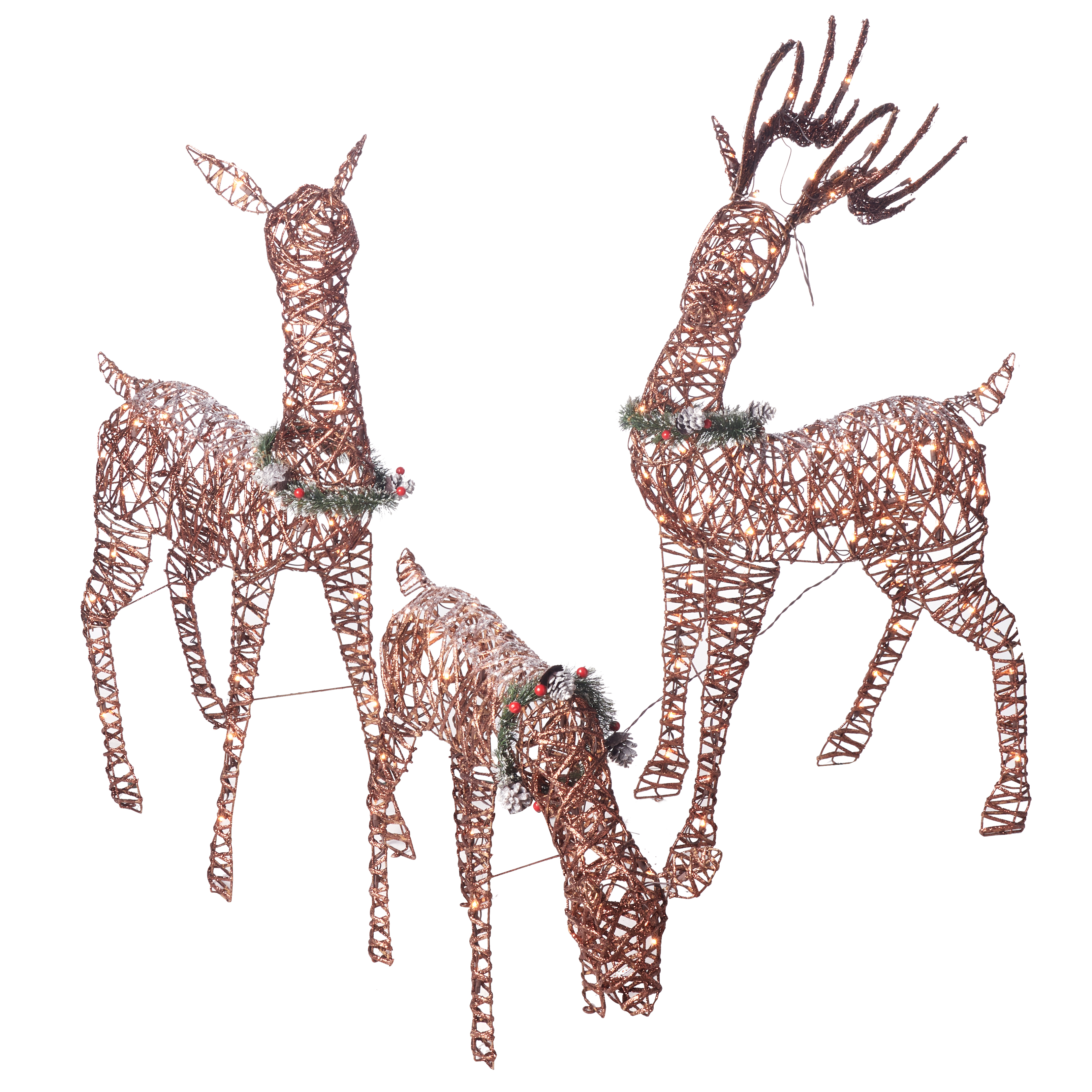 Rattan Deer Family Pre Lit Outdoor Decor 3 Pc Set W Up Rattan Deer Family Pre Lit Outdoor Decor 3 Pc Set W Up Kit Holiday