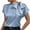 Sky Blue, variant on Women's Elegant Satin Blouse Short Sleeve Bow Tie Neck Top Office Workwear Solid Color Loose Fit Shirt for Business Casual Fashion Clothing for Women