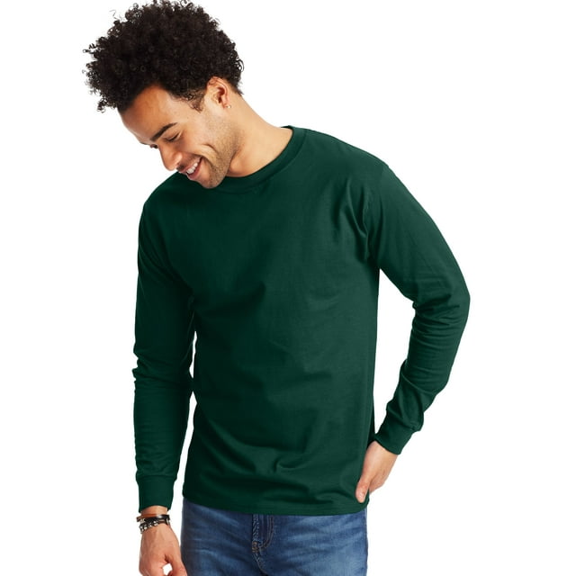 Hanes Beefy-T Unisex Long-Sleeve T-Shirt 2-Pack, S, Deep Forest