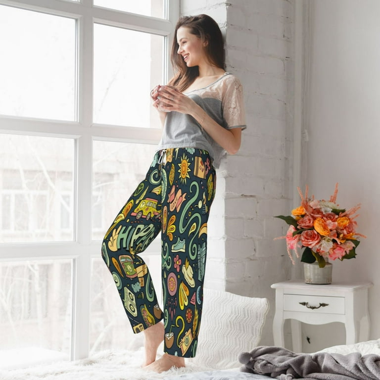 Bingfone Pajamas For Women Colorful Hippie Pajama Pants With Pockets Small
