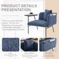 thumbnail image 3 of Upholstered Accent Lounge Chair with Small Table and Back Pillow, Modern Single Sofa Armchair with Metal Frame and Side Pockets, Navy Reading Seating for Bedroom Home Office, 3 of 11